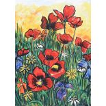 Homa Juls - POPPY FIELD - Oil on Paper - 16 x 11 inches - Signed