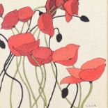 Novak - STILL LIFE, POPPIES - Coloured Print - 18 x 18 inches - Unsigned