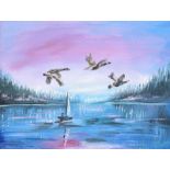 Hayley Huckson - WAKING UP THE GEESE - Oil on Canvas - 7 x 10 inches - Signed