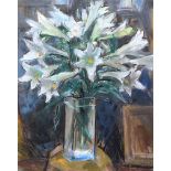 Hilary Bryson - STILL LIFE, WHITE LILLIES IN A GLASS VASE - Pastel on Paper - 20 x 16 inches -