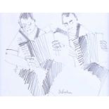 George Callaghan - THE ACCORDIAN PLAYERS - Pencil on Paper - 6 x 7 inches - Signed