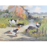 William Cunningham - CHICKENS & GOATS IN THE FARMYARD - Oil on Canvas - 18 x 24 inches - Signed