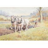 John Carey - ON WITH THE PLOUGH - Watercolour Drawing - 10 x 14 inches - Signed