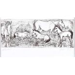 R. Stewart - HORSES - Artist's Proof Black & White Etching - 6 x 15.5 inches - Signed
