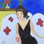 Rose Elizabeth Moorcroft - COCKTAIL HOUR - Oil on Canvas - 20 x 20 inches - Signed in Monogram