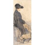 William Conor RHA RUA - SEATED LADY - Watercolour Drawing - 8 x 3 inches - Signed