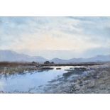 William Percy French - RIVER, TURF STACKS & BOGLANDS, CONNEMARA - Watercolour Drawing - 6.5 x 9
