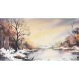 Carrie O'Duinn - WINTER LOUGH - Watercolour Drawing - 7 x 12 inches - Signed