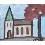 Markey Robinson - THE VILLAGE CHURCH - Gouache on Board - 6 x 8 inches - Signed