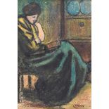 William Conor RHA RUA - A QUIET READ - Wax Crayon on Paper - 11 x 8 inches - Signed