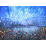 Hayley Huckson - POPPIES AT THE LAKE - Oil on Board - 12 x 16 inches - Signed