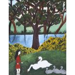 Josie - FEEDING THE DUCKS - Oil on Board - 20 x 16 inches - Signed Verso