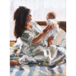 Rowland Davidson - MOTHER & BABY - Acrylic on Canvas - 18 x 14 inches - Signed