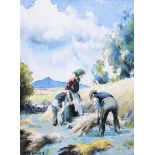 Charles McAuley - GATHERING HAY - Coloured Print - 8 x 6 inches - Unsigned