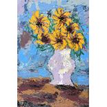 Gerald G. Beattie - THE CRACKED MILK JUG & SUNFLOWERS - Oil on Canvas - 29 x 20 inches - Signed