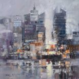 Colin Gibson - CITY LIGHTS - Oil on Board - 15 x 15 inches - Signed