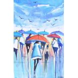 James Ndox - UMBRELLA DAY - Watercolour Drawing - 10 x 6 inches - Signed
