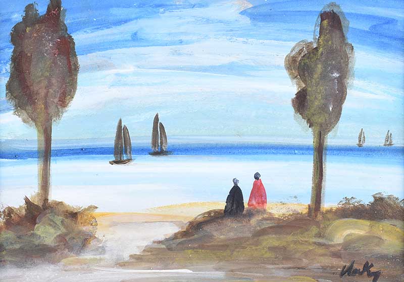 Markey Robinson - WATCHING THE SAILBOATS - Gouache on Board - 9.5 x 13 inches - Signed