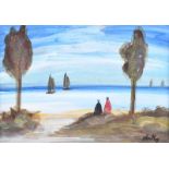 Markey Robinson - WATCHING THE SAILBOATS - Gouache on Board - 9.5 x 13 inches - Signed