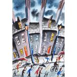 John Ormsby - THE UMBRELLA MARCH - Watercolour Drawing - 11 x 8 inches - Signed