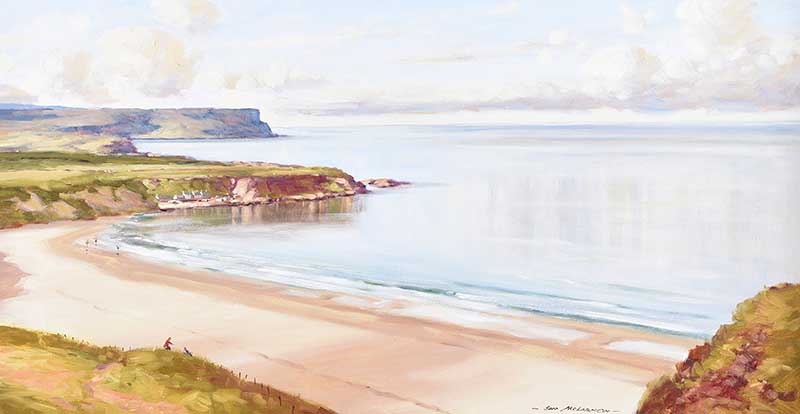 Samuel McLarnon UWS - WHITEPARK BAY & PORTBRADDON, COUNTY ANTRIM - Oil on Canvas - 16 x 30