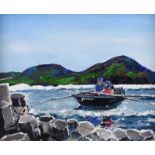 Sean Lorinyenko - CURRACH MEN EXPLORE THE GIANT'S CAUSEWAY - Watercolour Drawing - 8 x 10 inches -