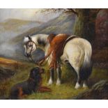 W. Benson - GREY HORSE WITH STAG & DOG - Oil on Canvas - 10 x 12 inches - Signed