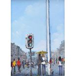 Sean Lorinyenko - RUSH HOUR BENEATH THE SPIRE AT O'CONNELL STREET, DUBLIN - Watercolour Drawing -