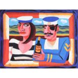 Graham Knuttel - SAILORS- Coloured Print - 7 x 9 inches - Signed