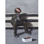K. G. Burns - BOY WITH THE PENNY WHISTLE - Pastel on Paper - 9.5 x 7 inches - Signed