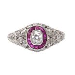 VINTAGE PLATINUM RUBY AND DIAMOND RING