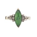 14CT WHITE GOLD JADE AND DIAMOND RING