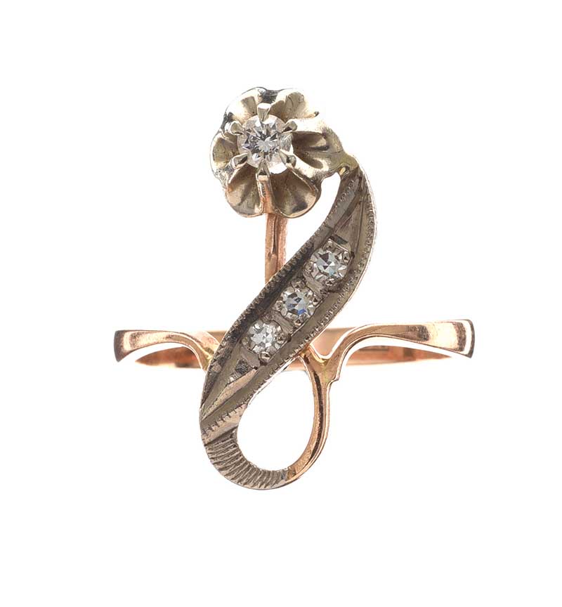 14CT ROSE GOLD DIAMOND FLORAL RING