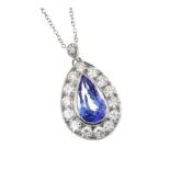 18CT WHITE GOLD TANZANITE AND DIAMOND NECKLACE