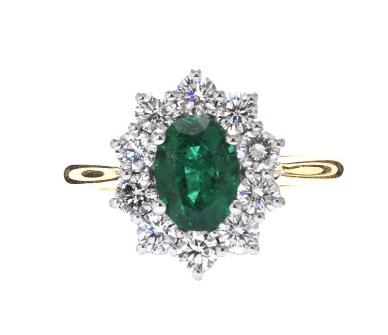 18CT GOLD COLOMBIAN EMERALD AND DIAMOND RING