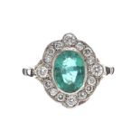 PLATINUM EMERALD AND DIAMOND RING