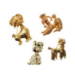 FOUR COSTUME DOG BROOCHES
