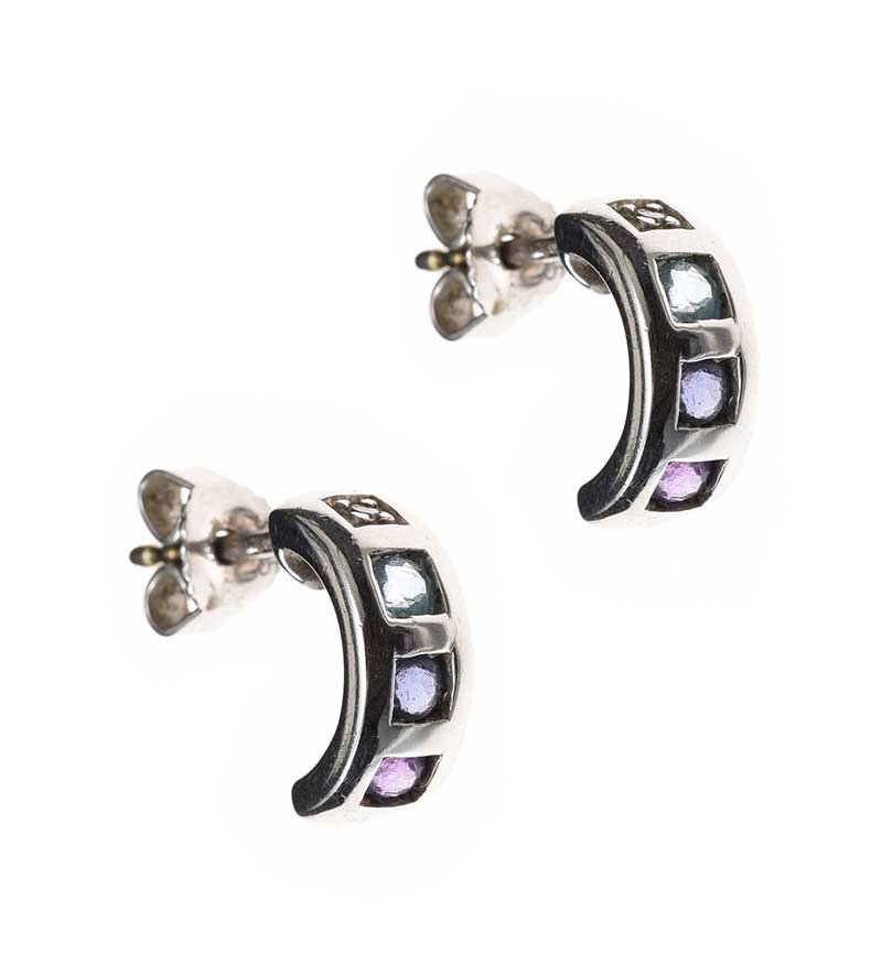 9CT WHITE GOLD SMALL HOOP EARRINGS SET WITH GEMSTONES