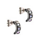 9CT WHITE GOLD SMALL HOOP EARRINGS SET WITH GEMSTONES
