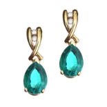 GOLD GREEN GLASS AND DIAMOND EARRINGS