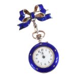 SILVER AND ENAMEL FOB WATCH WITH BROOCH