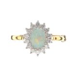 18CT GOLD OPAL AND DIAMOND CLUSTER RING