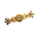 VICTORIAN 15CT GOLD RUBY AND DIAMOND BAR BROOCH