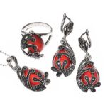 SILVER-TONE JEWELLERY SUITE SET WITH MARCASITE AND GLASS