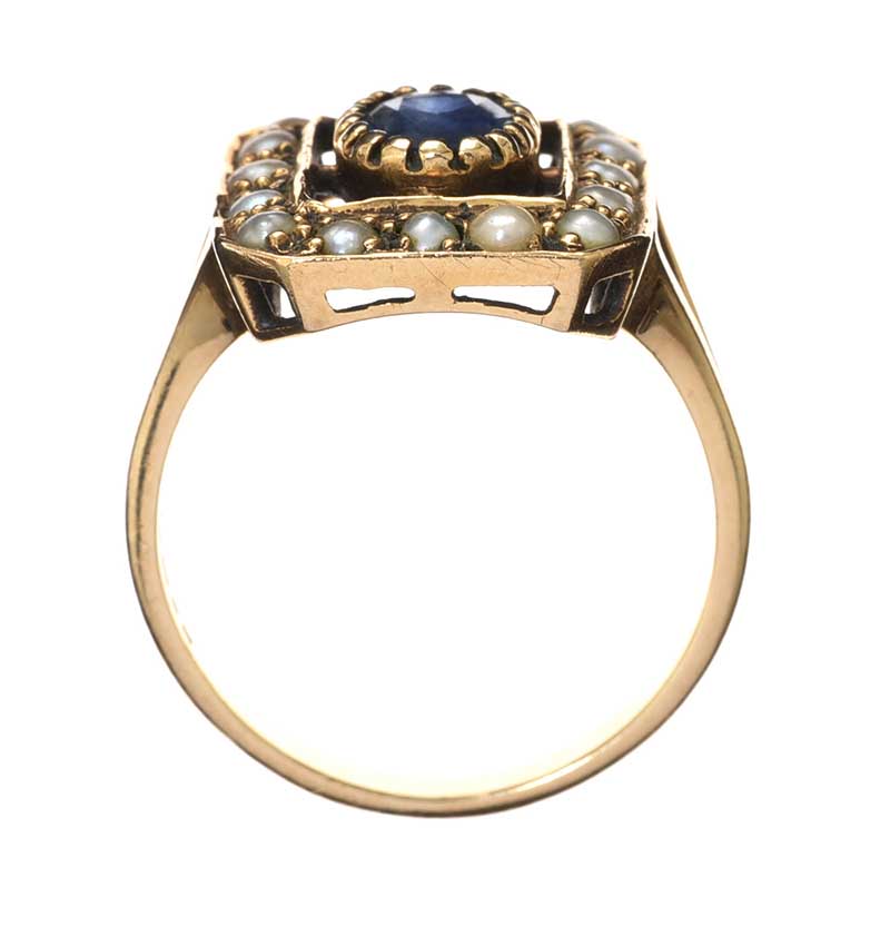 9CT GOLD BLUE STONE AND SEED PEARL RING - Image 3 of 3