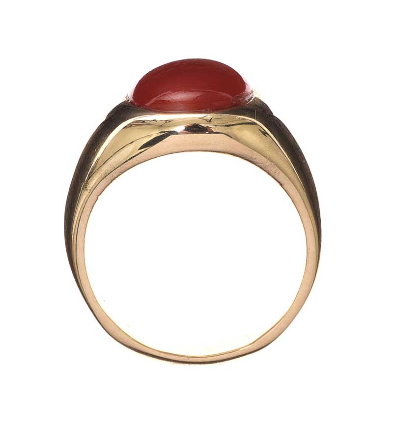 14CT GOLD CABOCHON CORAL RING - Image 3 of 3