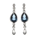 9CT WHITE GOLD BLUE STONE AND DIAMOND EARRINGS