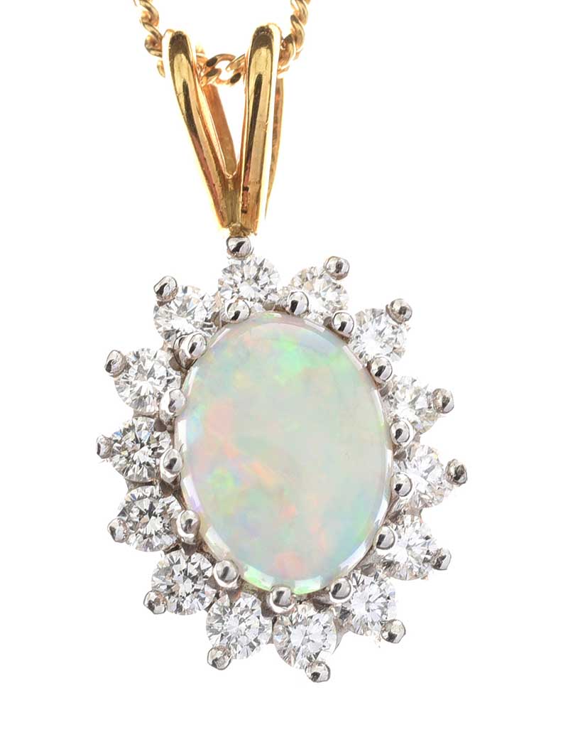 18CT GOLD OPAL AND DIAMOND CLUSTER NECKLACE - Image 2 of 2