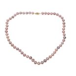 STRAND OF PINK FRESHWATER PEARLS WITH A 14CT GOLD CLASP