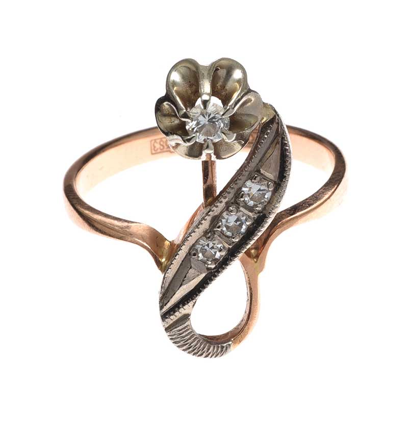 14CT ROSE GOLD DIAMOND FLORAL RING - Image 2 of 3